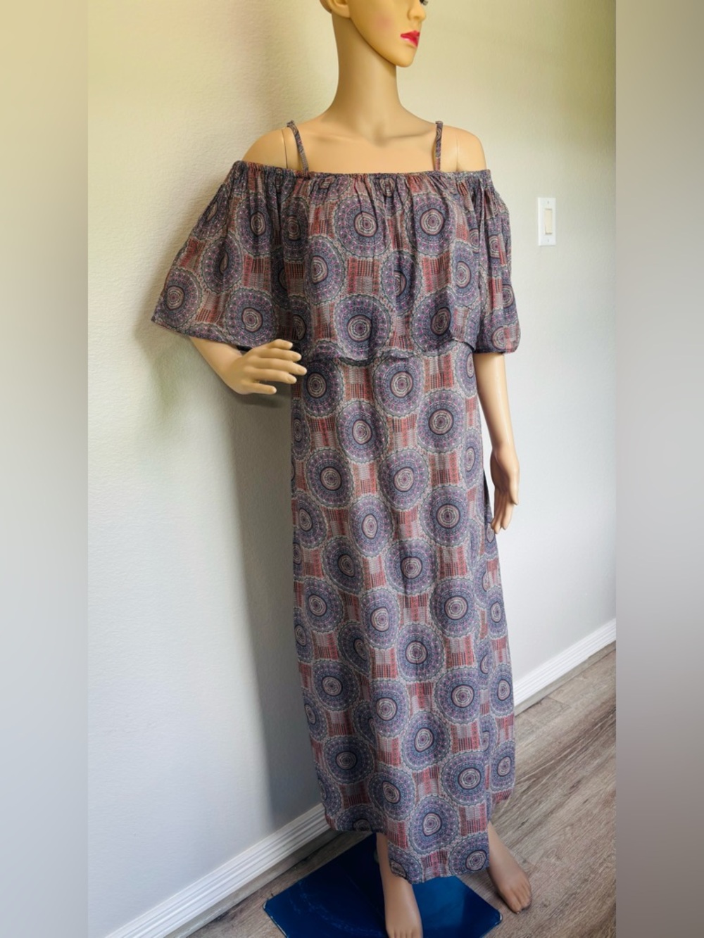 Cost Plus World Market Off-Shoulder Maxi Dress multicolor NWOT - Picture 1 of 14